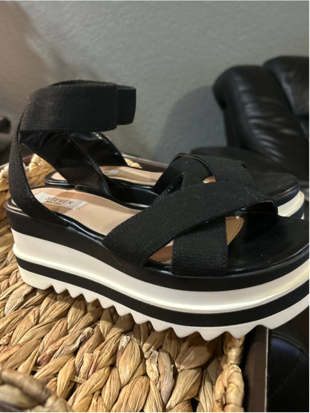 Women's Steven New York Black and White Platform Sandals